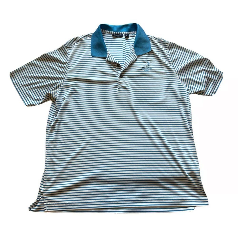PINEHURST 1895 by Adidas Men’s Striped Blue And White Golf Shirt XL X-Large EUC